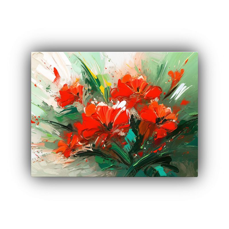 GENERICO - Pintura En Lienzo De Flores En Colores Verde Y Rojo Para Dec 120x80cm