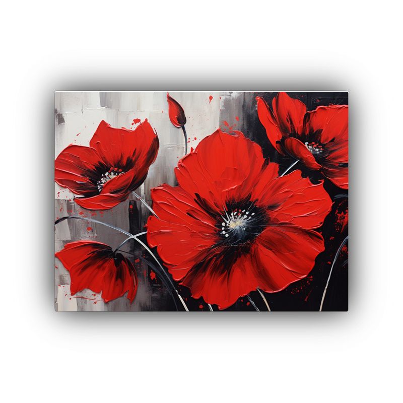 GENERICO - Cuadro Floral En Lienzo Pintura De Flores Rojas Y Negras En 120x80cm