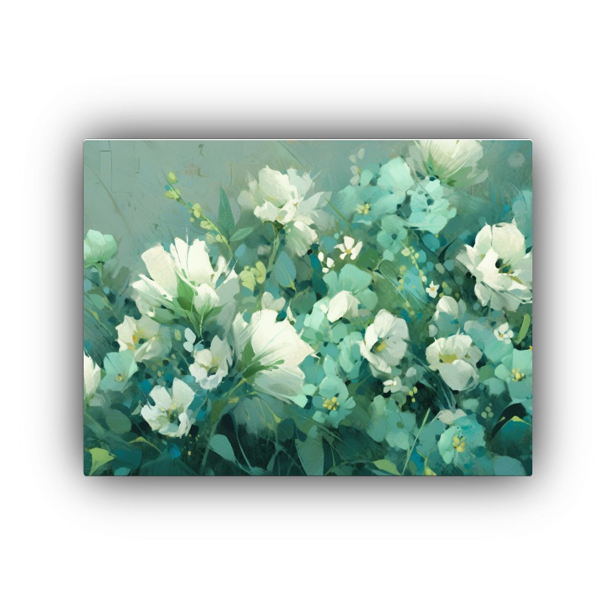 GENERICO - Cuadro Floral En Lienzo Verde Y Turquesa Para Decoración 120x80cm