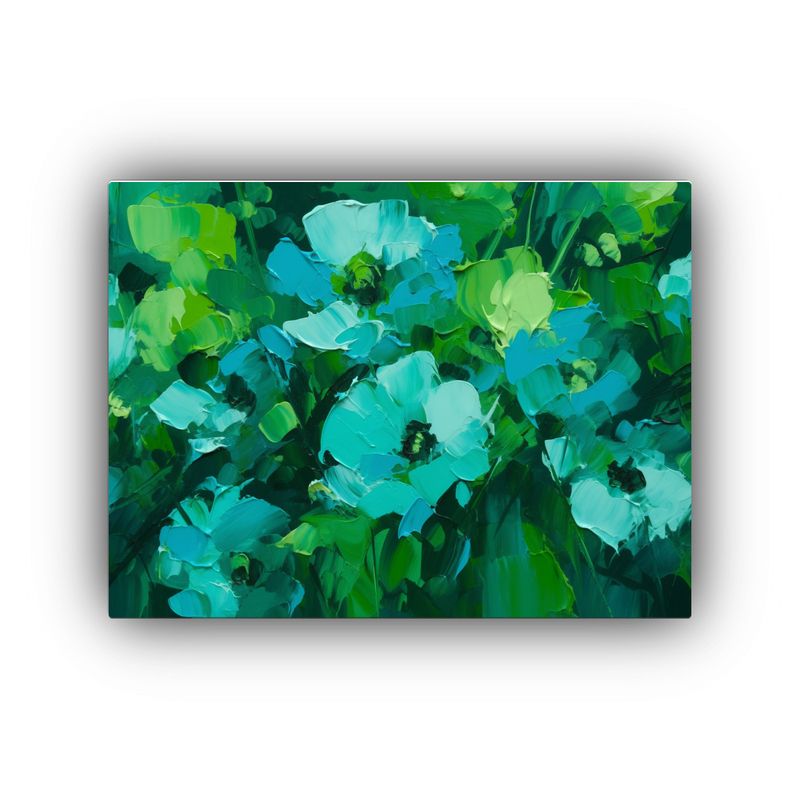 GENERICO - Pintura Floral Verde Y Turquesa En Lienzo Cuadro Temático  120x80cm