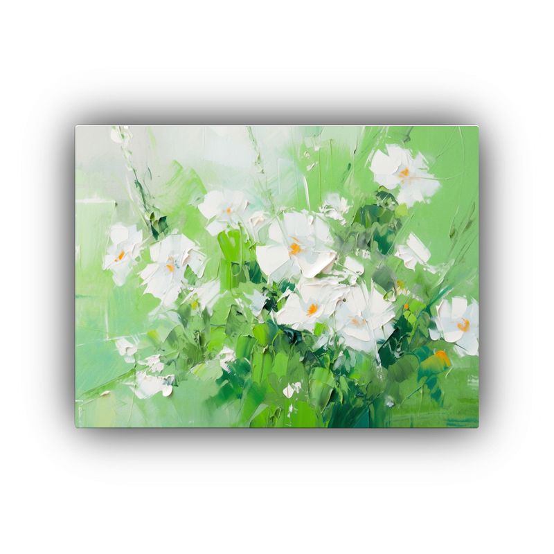 GENERICO - Pintura En Lienzo De Flores En Colores Verde Y Blanco Para D 120x80cm