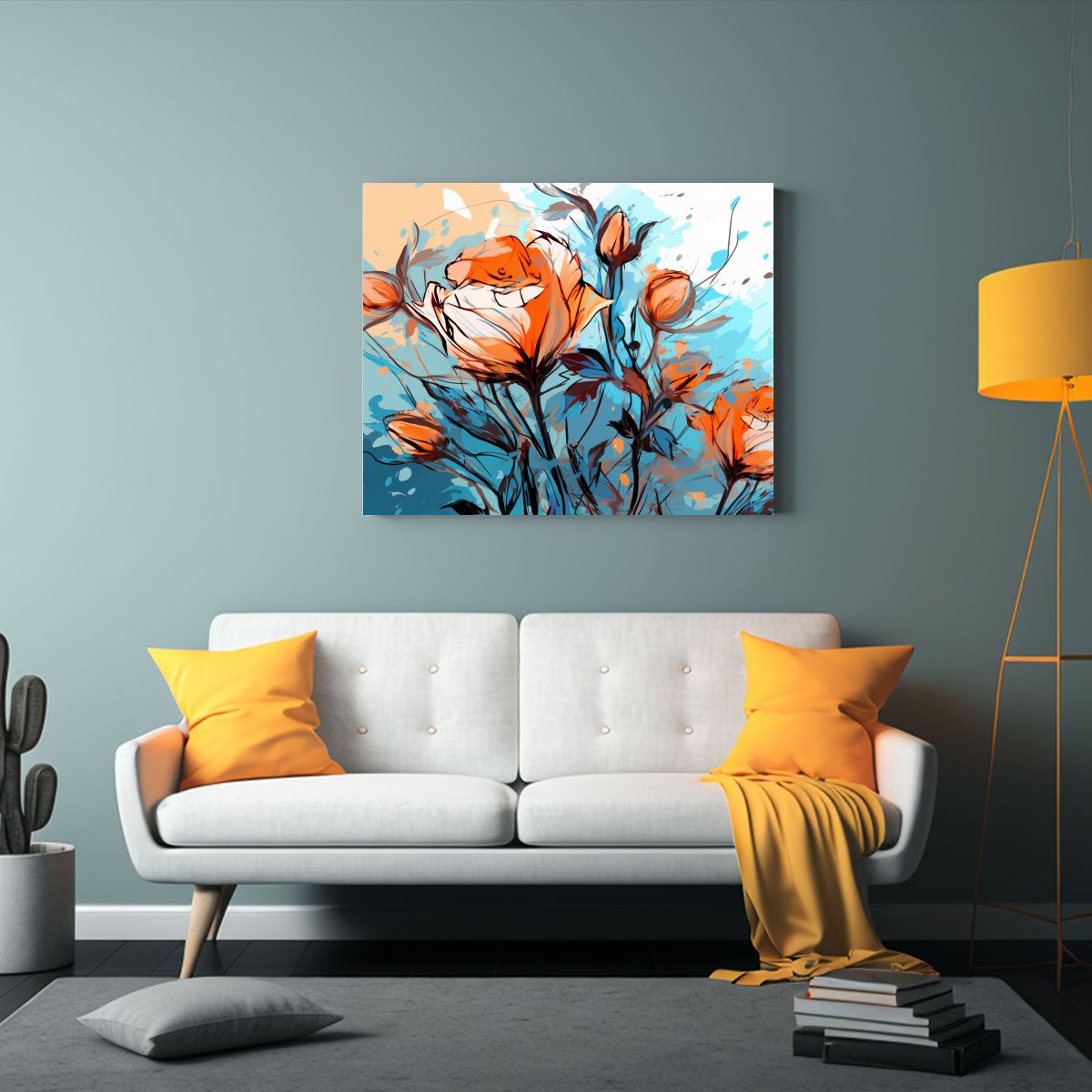 GENERICO - Pinturas Decorativas Innovadoras En Naranja Y Azul Con Estil 120x80cm