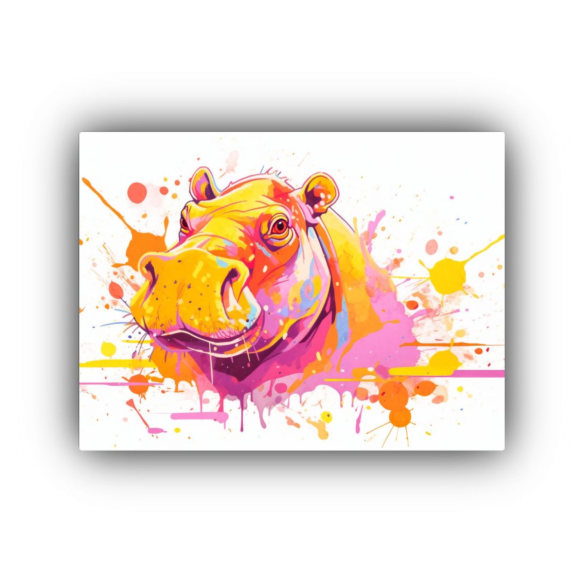 GENERICO - Cuadro Tela Comedor Hipopótamo Amarillo Y Rosa Pop Art Esti 120x80cm