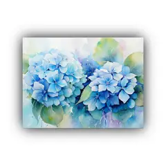 GENERICO - Pintura Mural Hermosa De Hortensias En Tonos Turquesa Y Azul 120x80cm