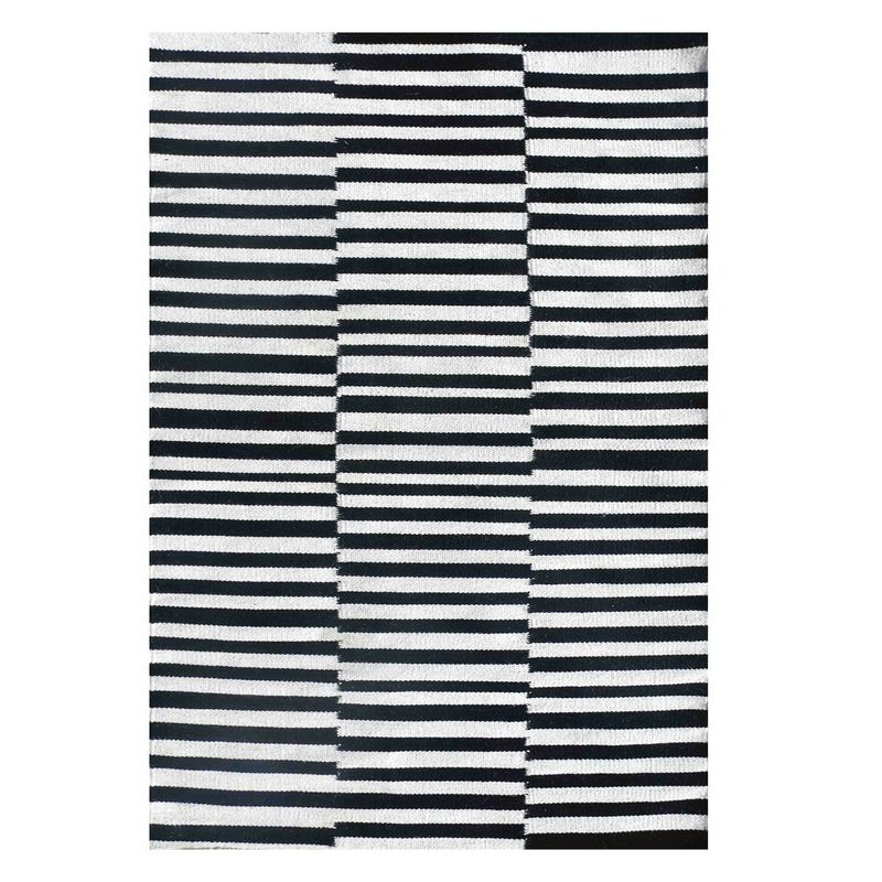 CONSORCIO PERSA - Alfombra de Lana blanco y negro,Kelim Stripe 2.90 x 2.00 mts.