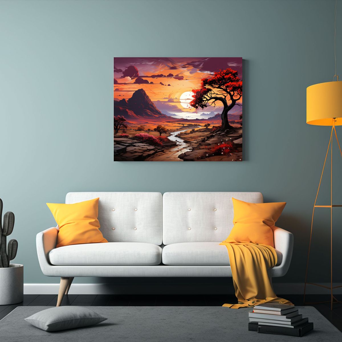 GENERICO - Cuadros Decorativos Equilibrados Joshua Tree En Tonos Morad 120x80cm