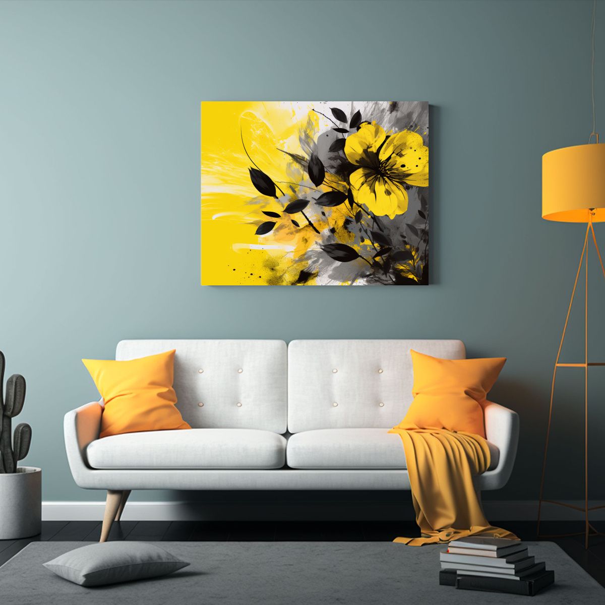 GENERICO - Pinturas Vintage Para Sala En Tonos Amarillo Y Negro Atmós 120x80cm