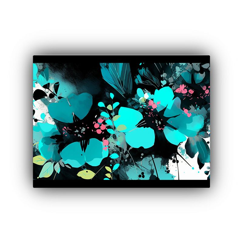 GENERICO - Pintura En Bastidor Movimiento Turquesa Y Negro Ambiente Neo 120x80cm