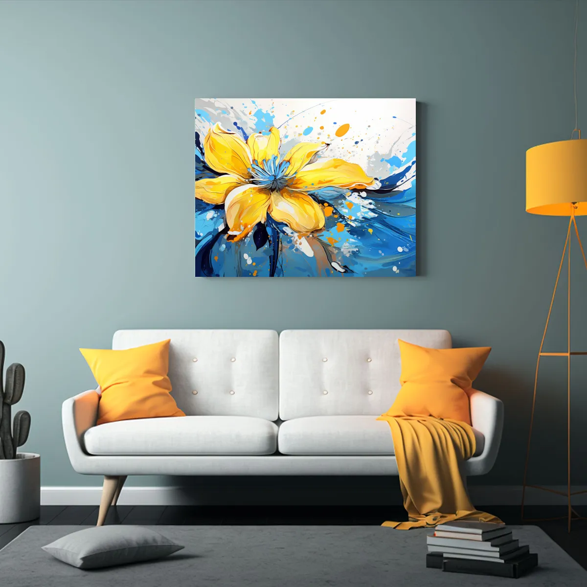 GENERICO - Arte Lienzo Impacto Visual Amarillo Y Azul Estilo Neonoir 120x80cm