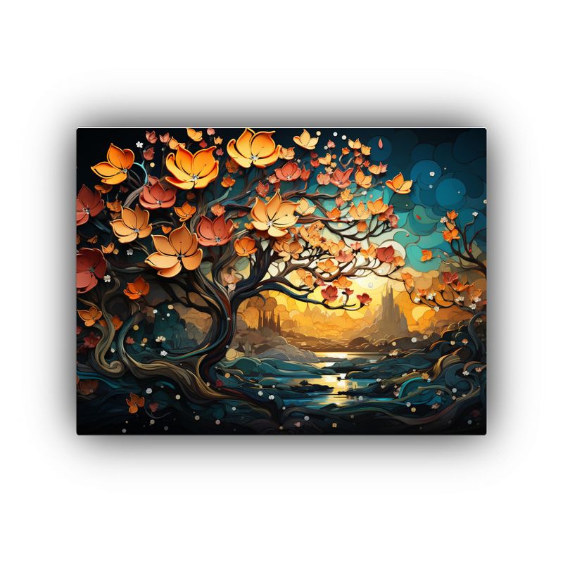 GENERICO - Cuadro Moderno Banyan Tree En Turquesa Y Naranja Atmósfer 120x80cm