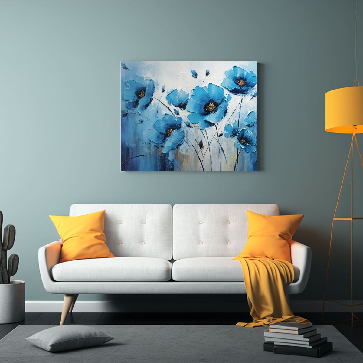 GENERICO - Pintura En Lienzo De Flores En Colores Negro Y Azul En Dise 120x80cm