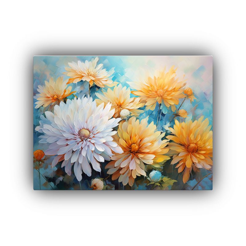 GENERICO - Cuadro Moderno Flores Crisantemos Turquesa Y Dorado Abstract 120x80cm