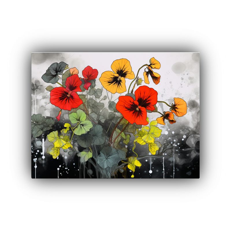 GENERICO - Pintura Floral En Negro Cuadro Movimiento Con Hierbas Nastu 120x80cm