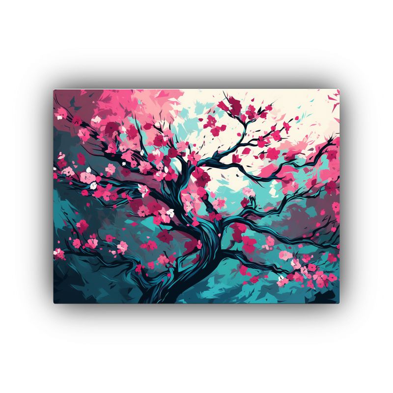 GENERICO - Cuadro Abstracto Roble En Turquesa Y Rosa Ambiente Neonoir 120x80cm
