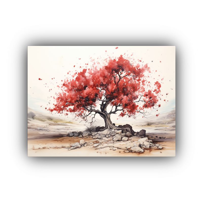 GENERICO - Pintura Abstracta De árbol De Higo En Colores Rojo Y Negro 120x80cm