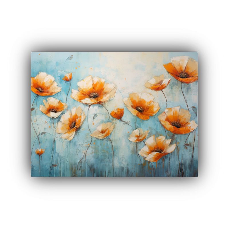 GENERICO - Pintura Floral En Lienzo En Tonos Naranja Y Azul Para Decora 120x80cm