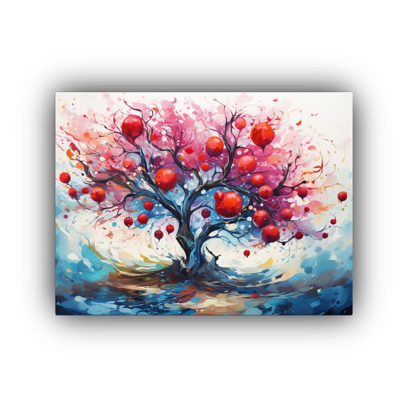 GENERICO - Cuadro Abstracto De árbol De Granada En Colores Rojo Y Azul 120x80cm