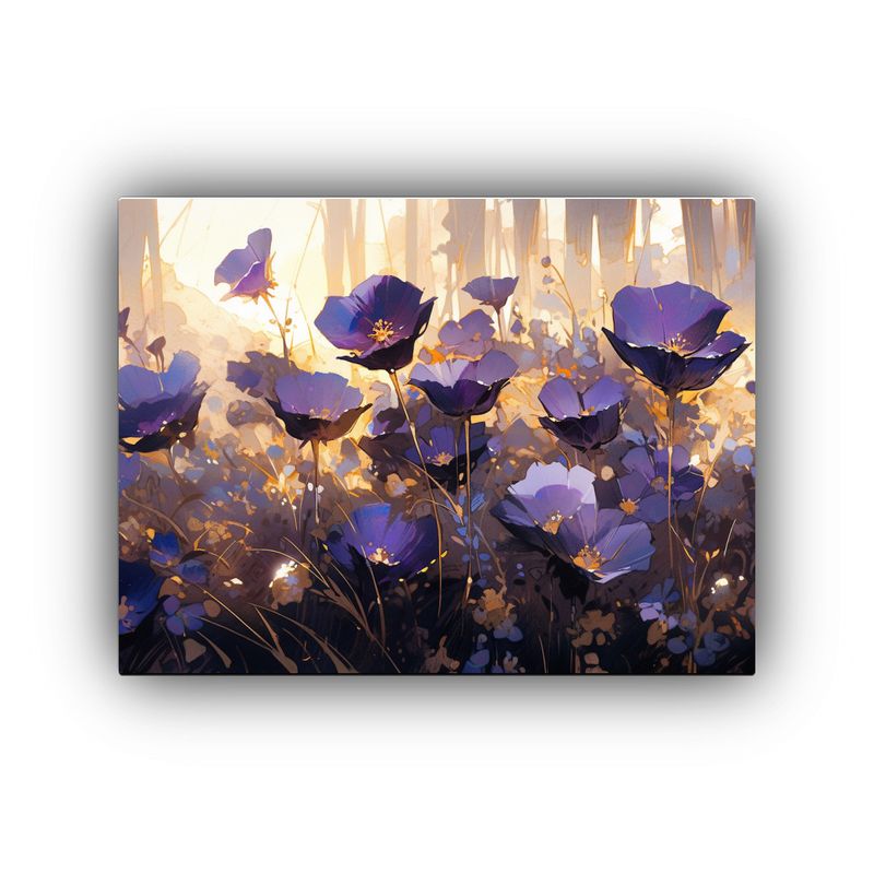 GENERICO - Cuadro Acuarela Flores Morado Y Oro En Lienzo Para Decoraci 120x80cm