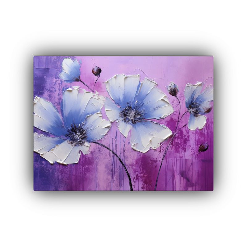 GENERICO - Pintura En Lienzo De Flores Moradas Y Plateadas En Bastidor  120x80cm