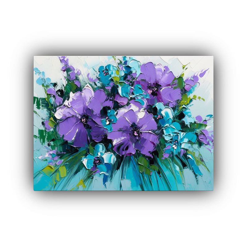 GENERICO - Pintura De Flores Moradas Y Turquesas En Lienzo 120x80cm