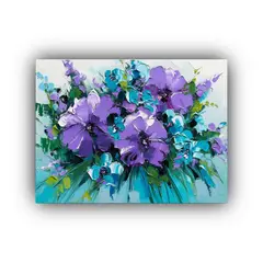 GENERICO - Pintura De Flores Moradas Y Turquesas En Lienzo 120x80cm