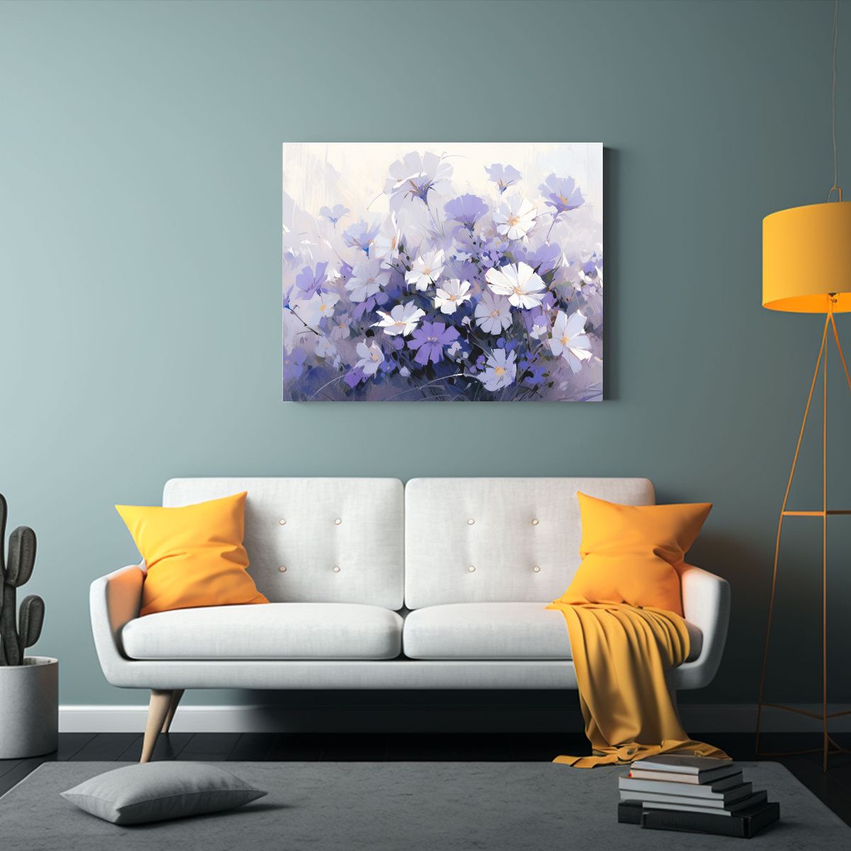 GENERICO - Cuadro De Flores En Púrpura Y Blanco Para Sala Arte De Par 120x80cm