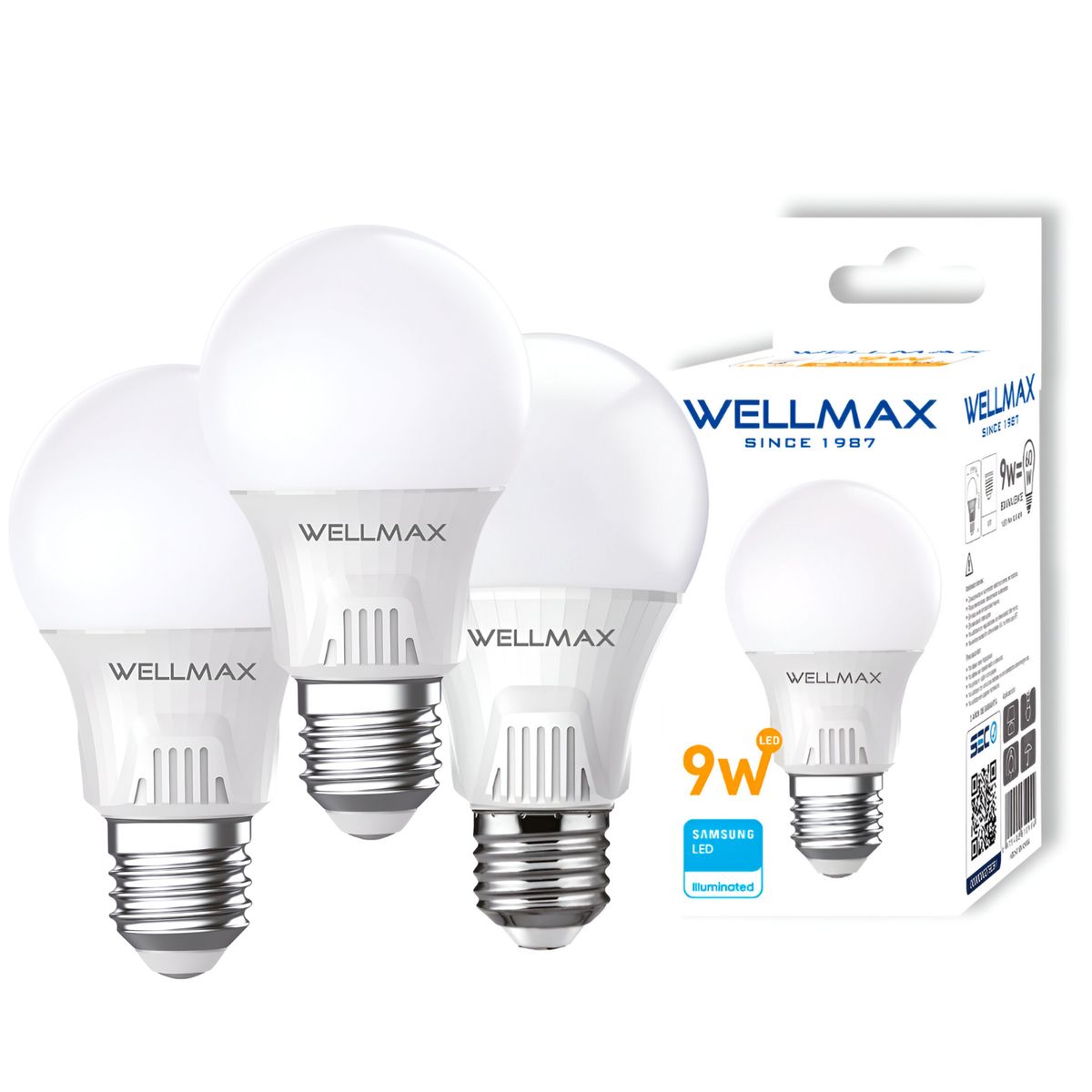 WELLMAX - Pack de 3 Ampolletas Wellmax E-27 9W Luz Calida Led Samsung
