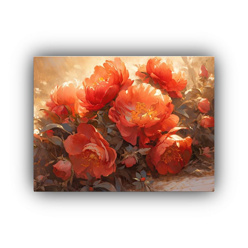 GENERICO - Cuadro De Flores Rojas Y Doradas En Lienzo Para Decoración 120x80cm