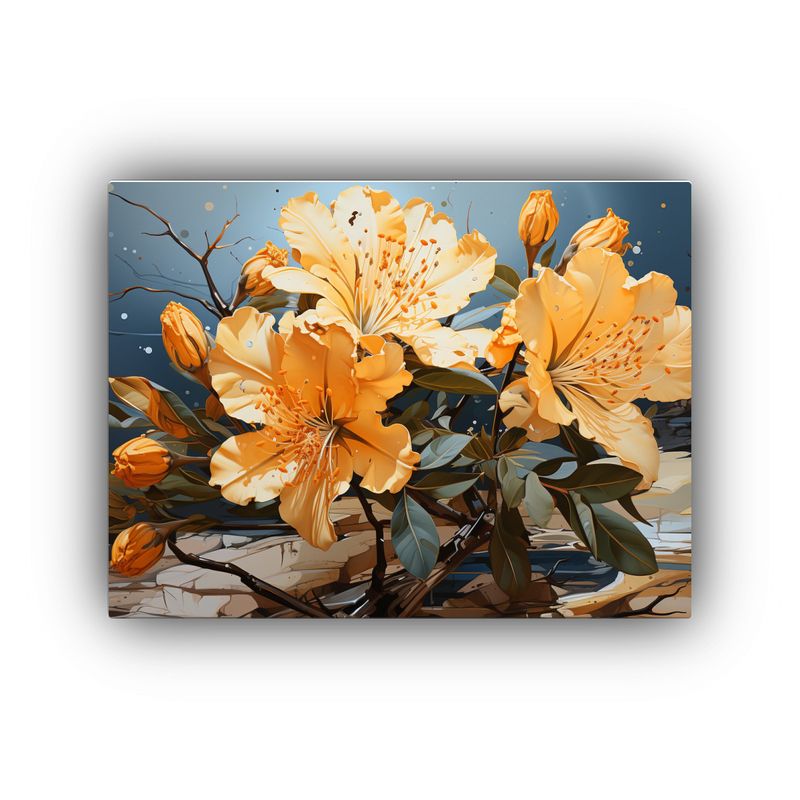 GENERICO - Lienzo De Tela Con Finas Líneas Y Rododendros Amarillos En  120x80cm