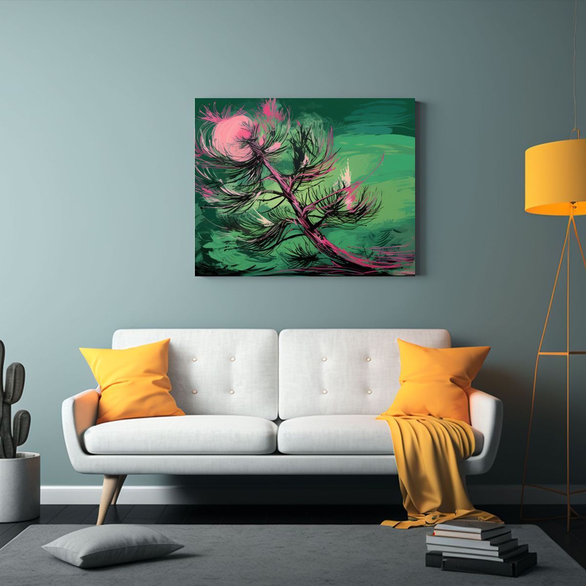 GENERICO - Cuadro Equilibrio Visual Pino Escocés En Verde Y Rosa Atmos 120x80cm