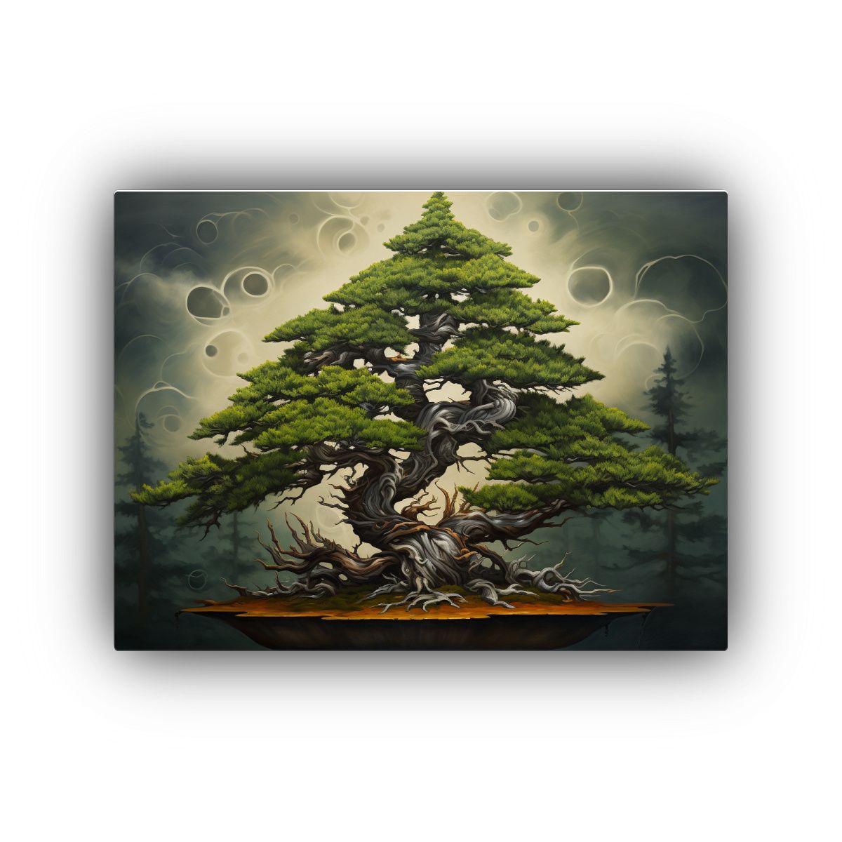 GENERICO - Pintura Abstracta Detallada Al óleo De Un Bonsái De Abeto  120x80cm