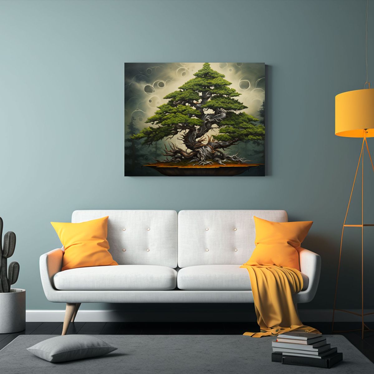 GENERICO - Pintura Abstracta Detallada Al óleo De Un Bonsái De Abeto  120x80cm
