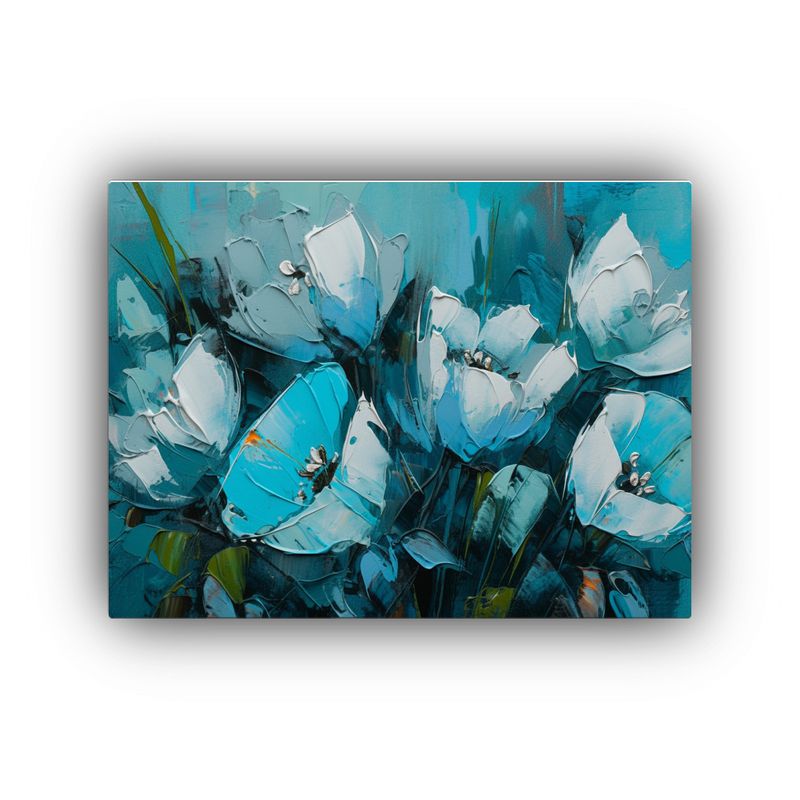 GENERICO - Pintura Cuadro Temático Flores Turquesa En Lienzo Estilo 120x80cm