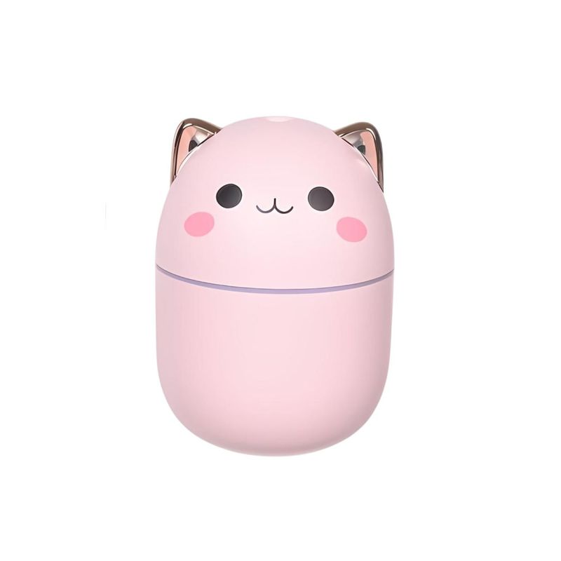 GENERICO - Pack Humidificador Diseño Gato Rosa Más 6 Esencias Aromáticas
