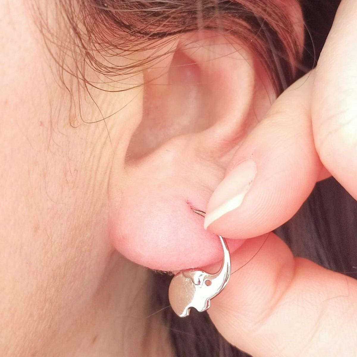 ELBAULDEJUMA - Argollas hoop Elefante Suerte Plata 925 Chapado Oro blanco