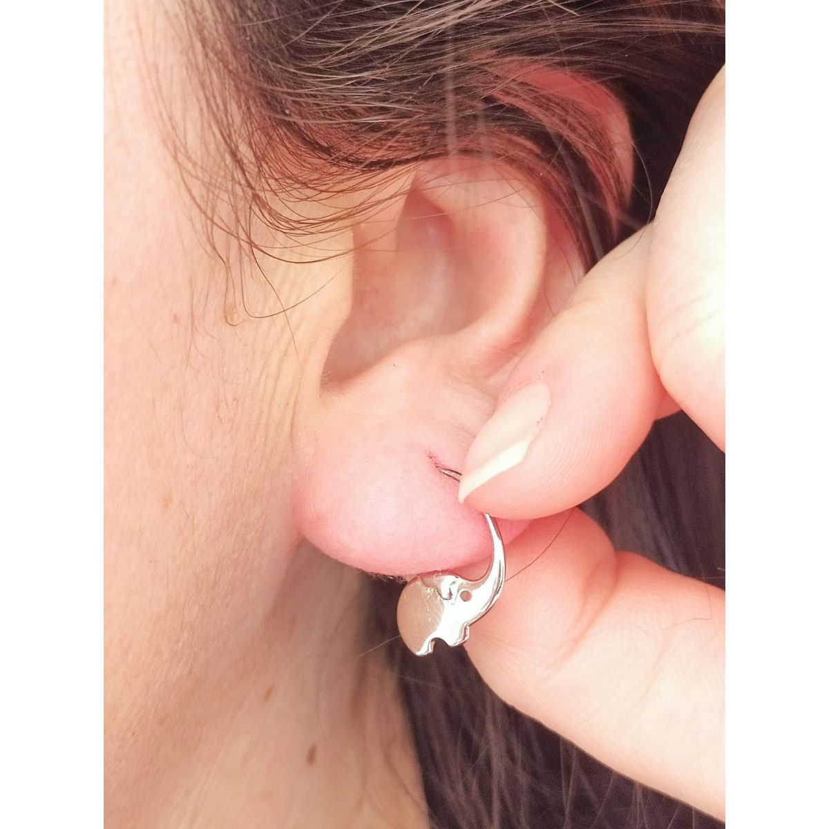 ELBAULDEJUMA - Argollas hoop Elefante Suerte Plata 925 Chapado Oro blanco