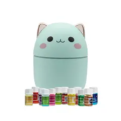 GENERICO - Pack Humidificador Diseño Gato Verde Más 12 Esencias Aromáticas
