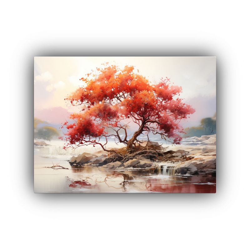 GENERICO - Pintura Abstracta De árbol De Mangle En Colores Rojo Y Dora 120x80cm
