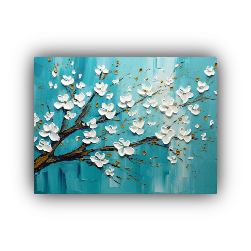GENERICO - Pintura De Flores En Tonos Verde Azulado Estilo Decorativo H 120x80cm
