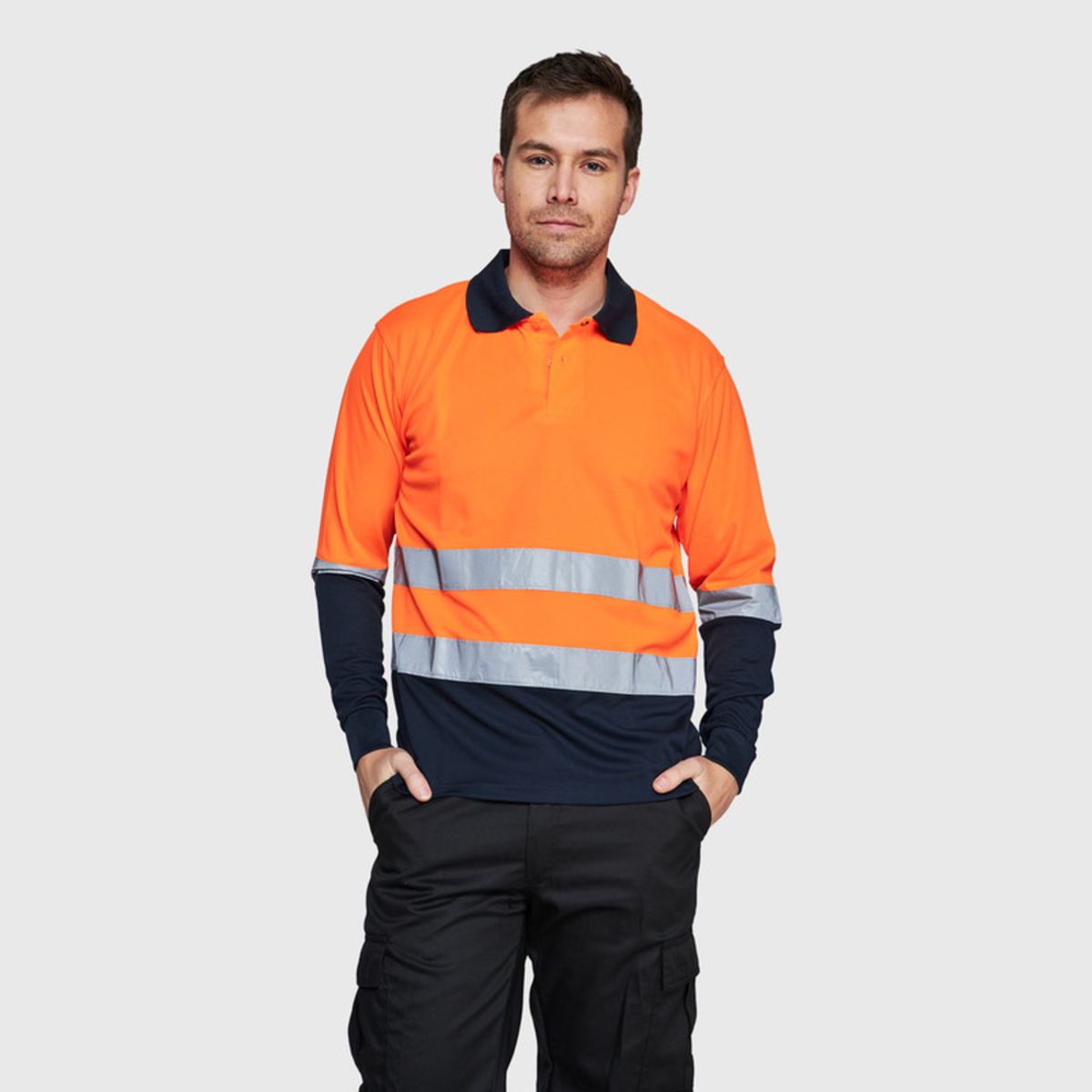 JAYSON - Polera Dry Fit Bicolor Cuello Camisero AV Manga Larga