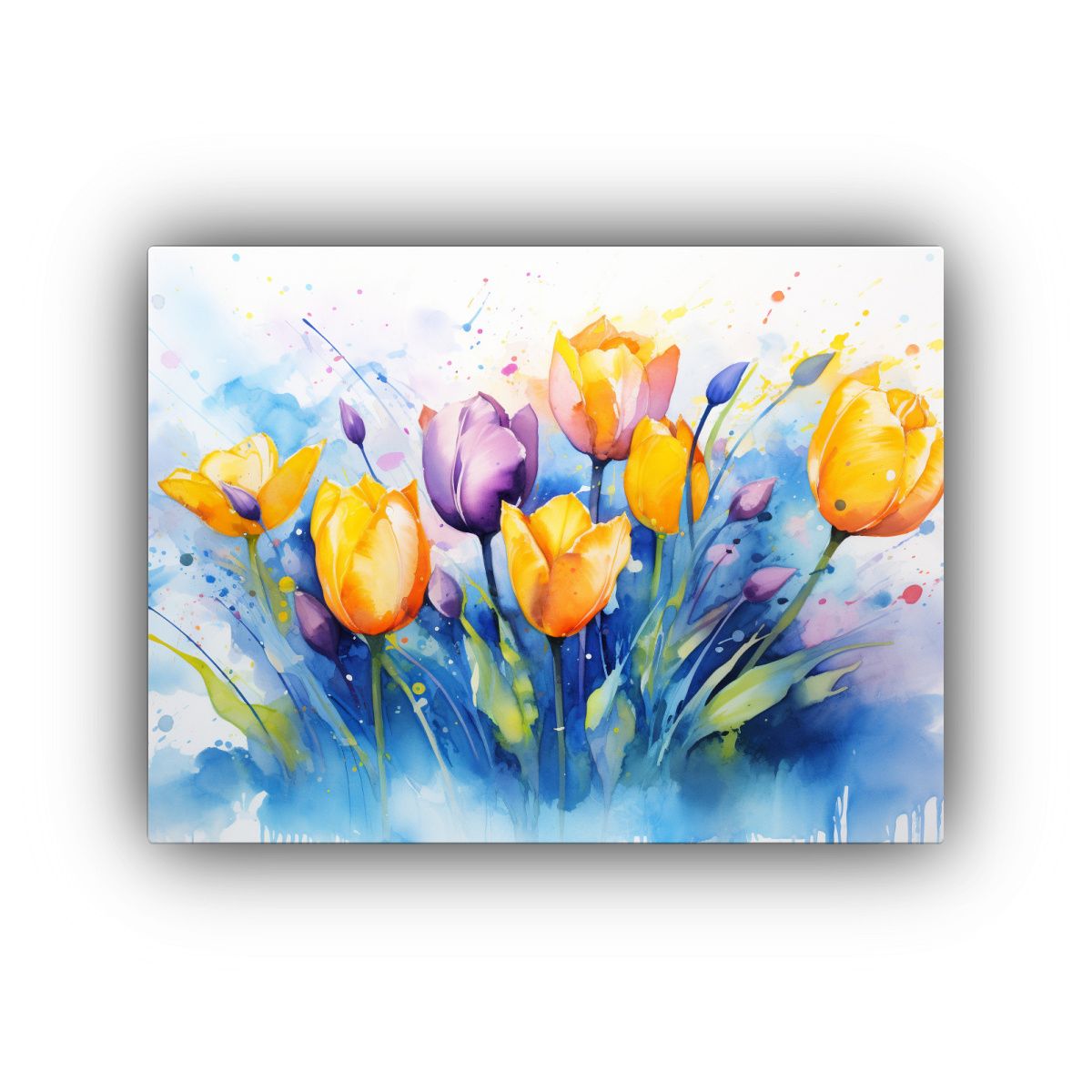 GENERICO - Pintura Abstracta De Tulipanes Amarillos Y Azules Para Decor 120x80cm