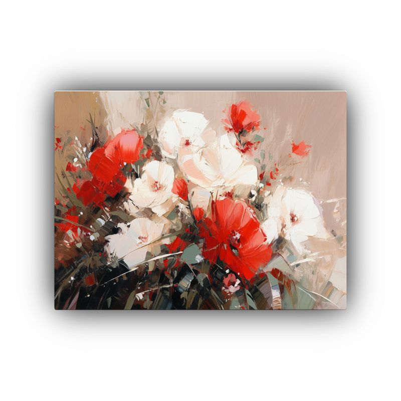 GENERICO - Pintura En Lienzo De Flores Blancas Y Rojas En Bastidor Dec 120x80cm
