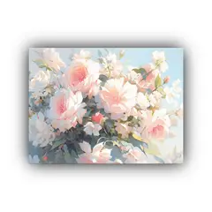 GENERICO - Pintura De Flores Blancas Y Rosadas En Tela Bastidor Colores 120x80cm