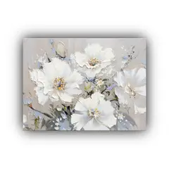 GENERICO - Pintura De Baño En Lienzo Blanco Y Plateado Con Flores En C 120x80cm