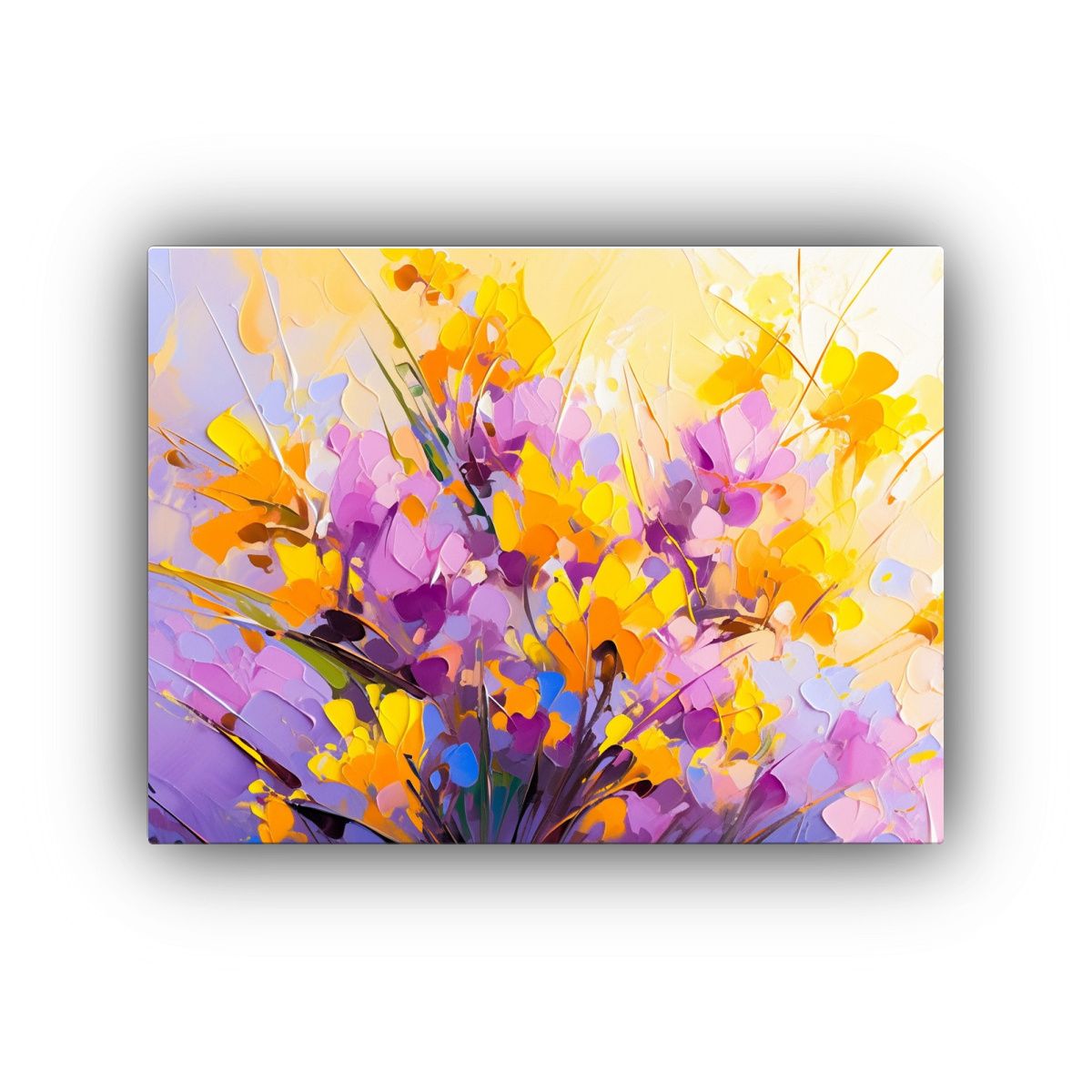 GENERICO - Pintura En Lienzo Con Flores Amarillas Y Moradas Para Decora 120x80cm