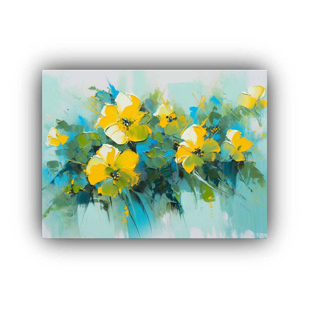 GENERICO - Cuadro Estilo Galería De Flores Amarillas Y Verdes En Lienz 120x80cm