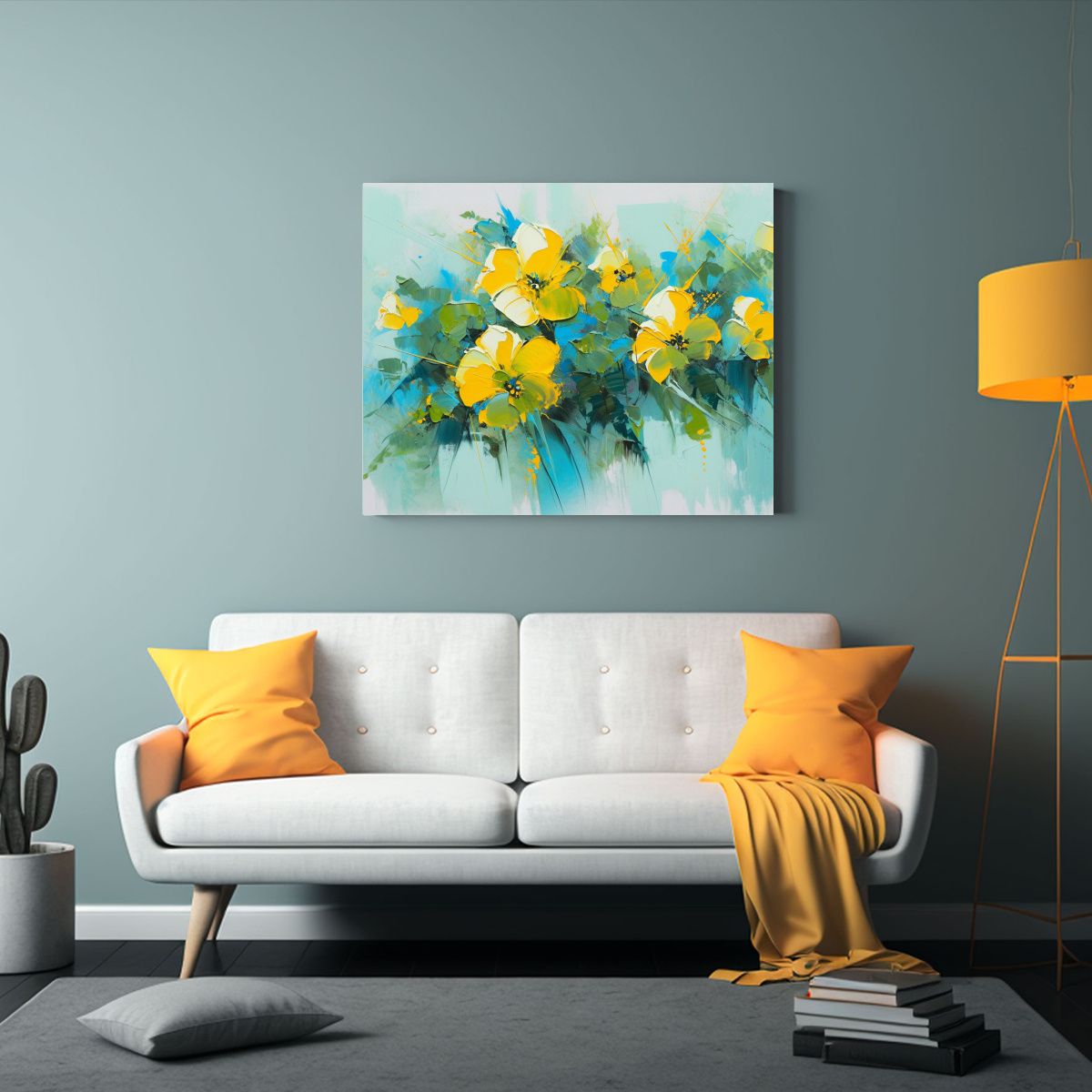 GENERICO - Cuadro Estilo Galería De Flores Amarillas Y Verdes En Lienz 120x80cm