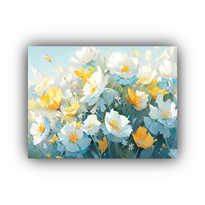 GENERICO - Pintura De Flores Amarillas Y Turquesa En Lienzo Con Intensi 120x80cm