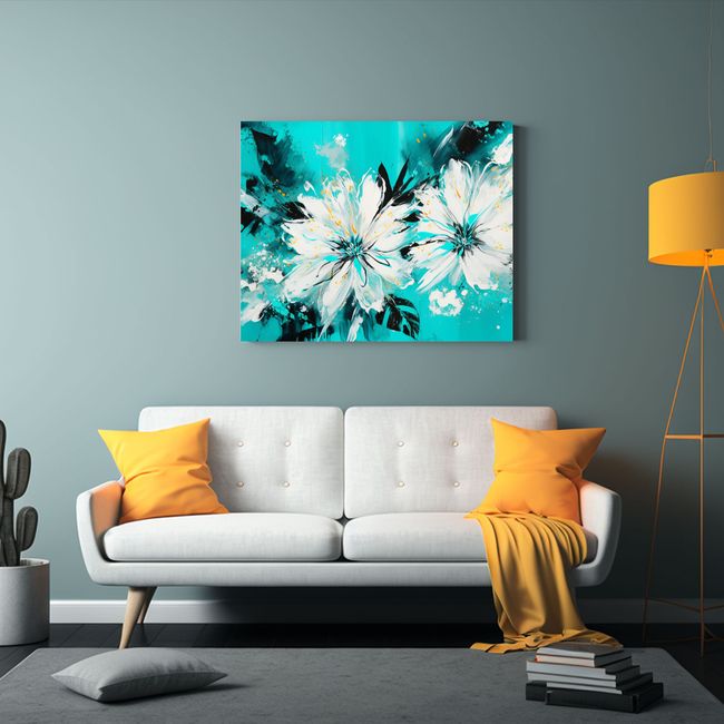 GENERICO - Cuadros Vanguardia Temáticos Blanco Y Turquesa Neonoir Para 120x80cm