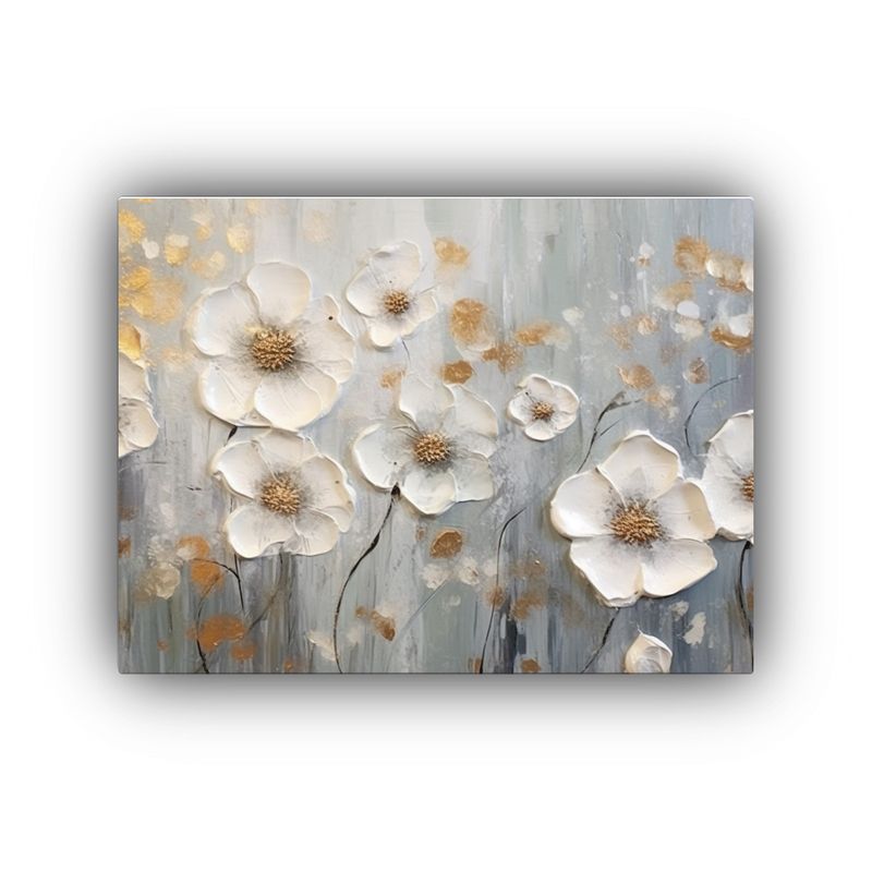 GENERICO - Pintura Al óleo Abstracta De Flores Gris Y Blanco Con Lente 120x80cm